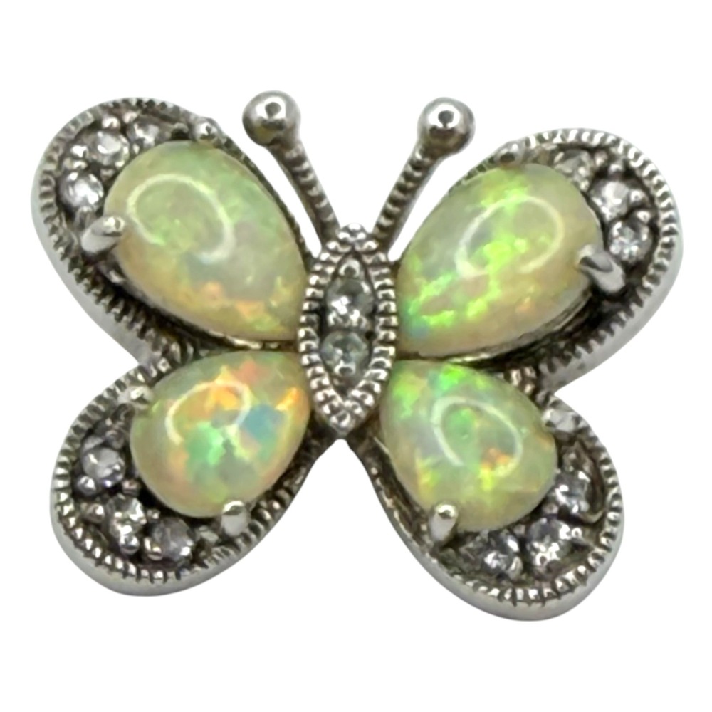 JWER Butterfly Pendant 925 Sterling Silver Opal CZ Slide Charm